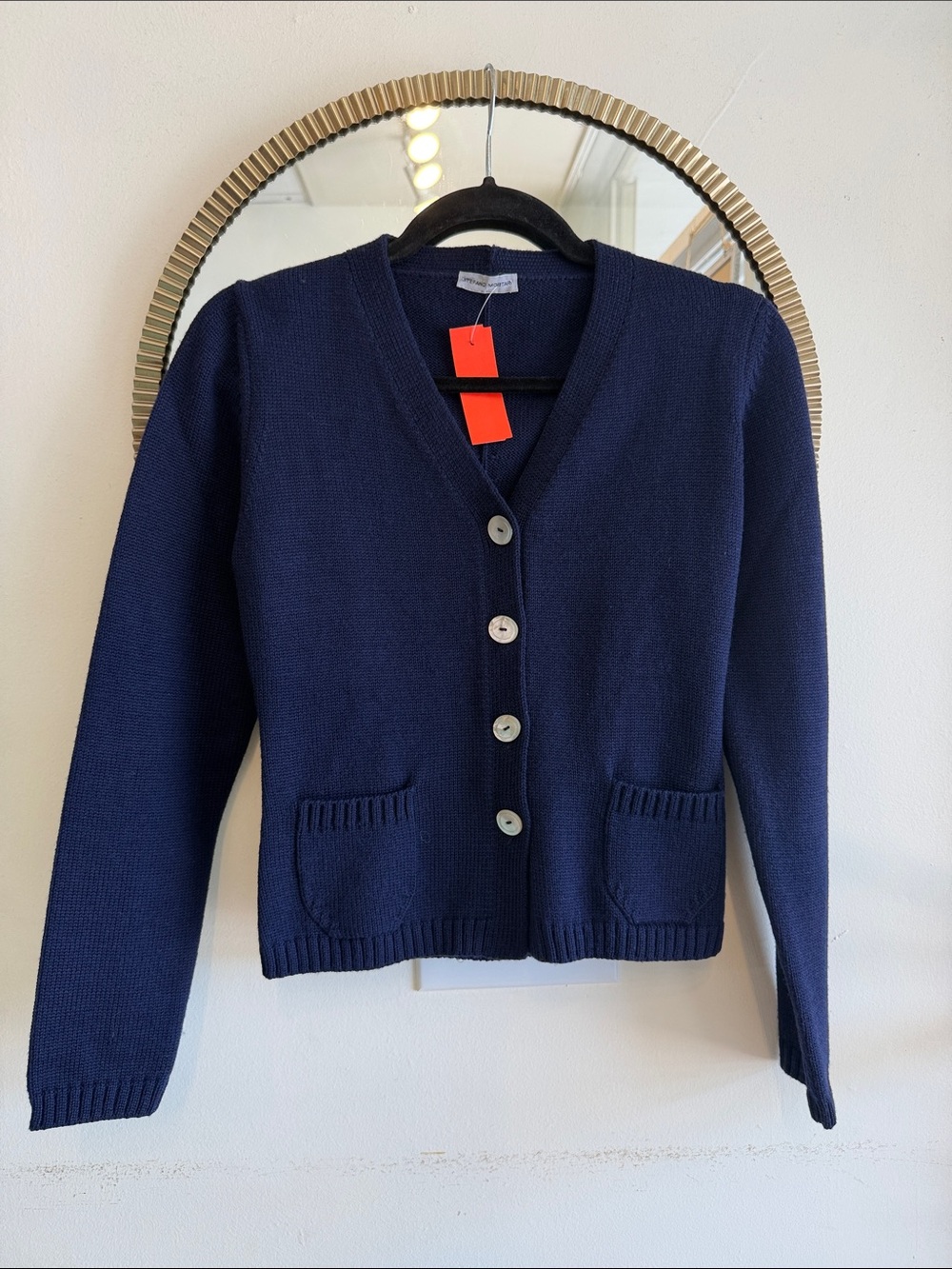 Virgin Wool Stefano Mortari Size S Cardigan in Navy
